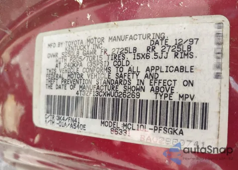 1998 Toyota Sienna Le/Xle from USA, damaged, VIN 4T3ZF13CXWU026269